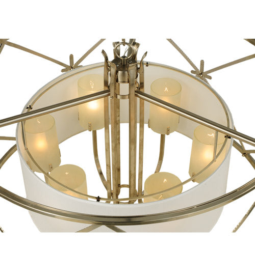Meyda Lighting Penelope 39" 6-Light Brushed Nickel Pendant Light With White Shantung Silkette Shade Glass