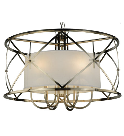 Meyda Lighting Penelope 39" 6-Light Brushed Nickel Pendant Light With White Shantung Silkette Shade Glass
