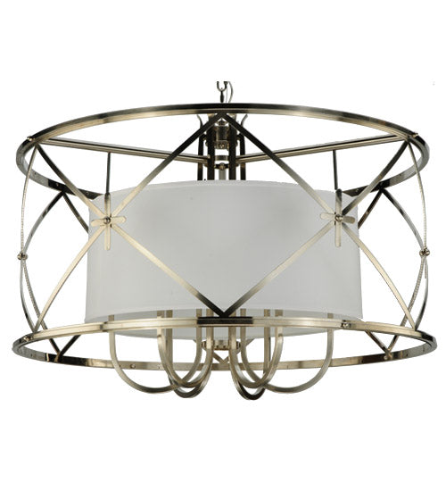Meyda Lighting Penelope 39" 6-Light Brushed Nickel Pendant Light With White Shantung Silkette Shade Glass