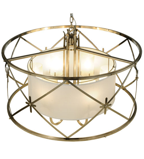 Meyda Lighting Penelope 39" 6-Light Brushed Nickel Pendant Light With White Shantung Silkette Shade Glass