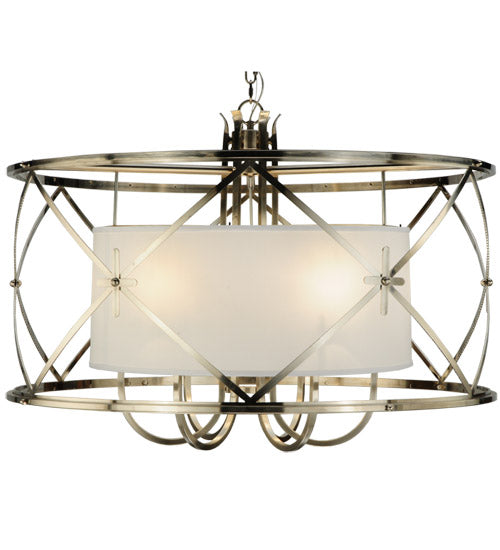 Meyda Lighting Penelope 39" 6-Light Brushed Nickel Pendant Light With White Shantung Silkette Shade Glass