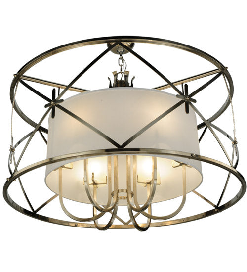 Meyda Lighting Penelope 39" 6-Light Brushed Nickel Pendant Light With White Shantung Silkette Shade Glass