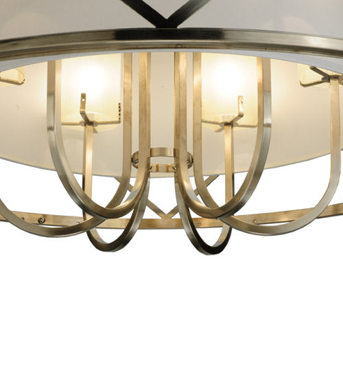 Meyda Lighting Penelope 39" 6-Light Brushed Nickel Pendant Light With White Shantung Silkette Shade Glass