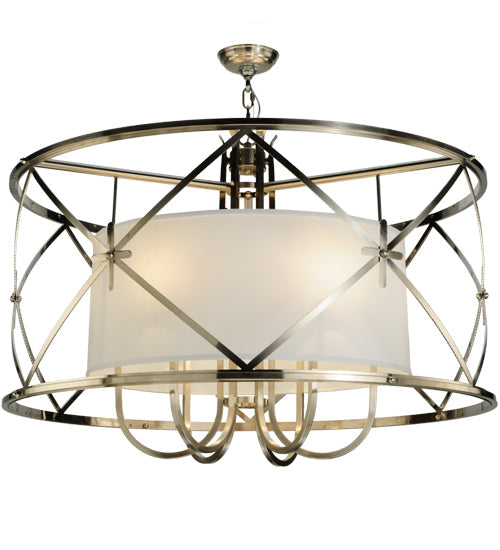 Meyda Lighting Penelope 39" 6-Light Brushed Nickel Pendant Light With White Shantung Silkette Shade Glass