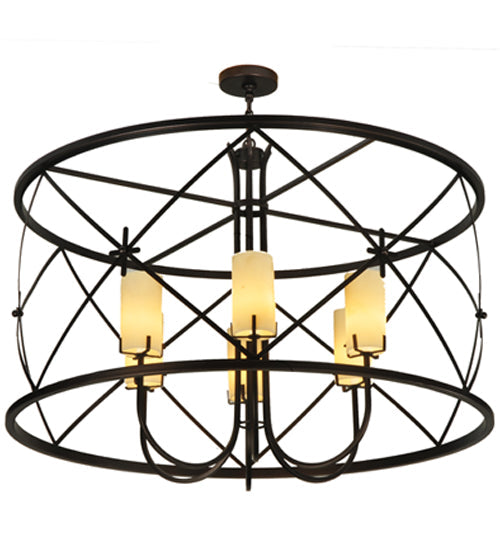 Meyda Lighting Penelope 48" 6-Light Mahogany Bronze Pendant Light With Provostone Idalight Shade Glass