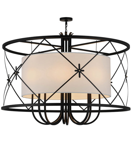 Meyda Lighting Penelope 60" 8-Light Black Pendant Light With Natural Textrene Shade Glass