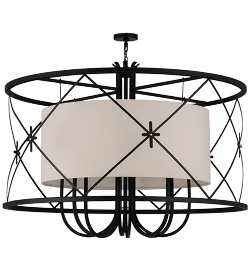 Meyda Lighting Penelope 60" 8-Light Black Pendant Light With Natural Textrene Shade Glass