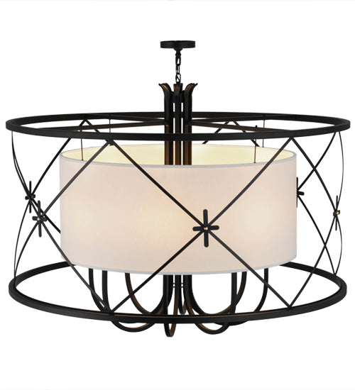 Meyda Lighting Penelope 60" 8-Light Black Pendant Light With Natural Textrene Shade Glass