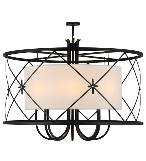 Meyda Lighting Penelope 60" 8-Light Black Pendant Light With Natural Textrene Shade Glass