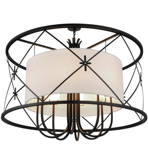 Meyda Lighting Penelope 60" 8-Light Black Pendant Light With Natural Textrene Shade Glass
