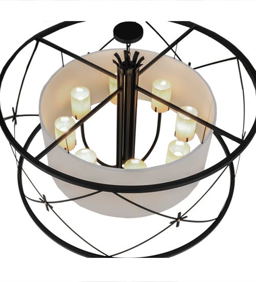 Meyda Lighting Penelope 60" 8-Light Black Pendant Light With Natural Textrene Shade Glass