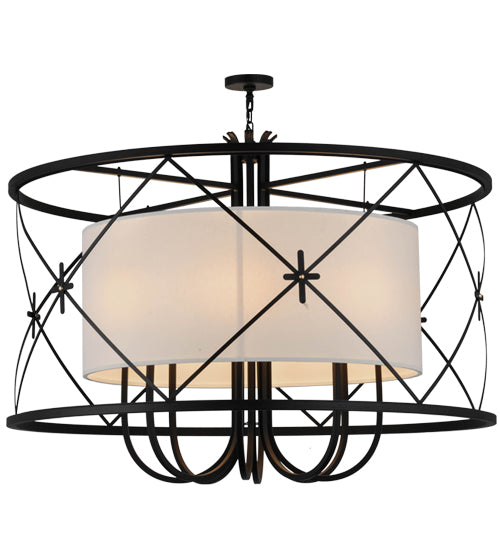Meyda Lighting Penelope 60" 8-Light Black Pendant Light With Natural Textrene Shade Glass