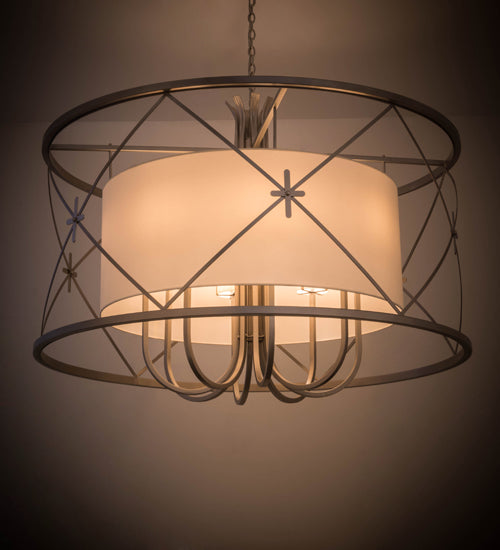Meyda Lighting Penelope 60" 8-Light Nickel Pendant Light With White Fleshtone Idalight Shade Glass