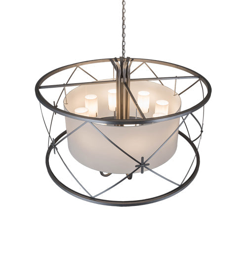 Meyda Lighting Penelope 60" 8-Light Nickel Pendant Light With White Fleshtone Idalight Shade Glass