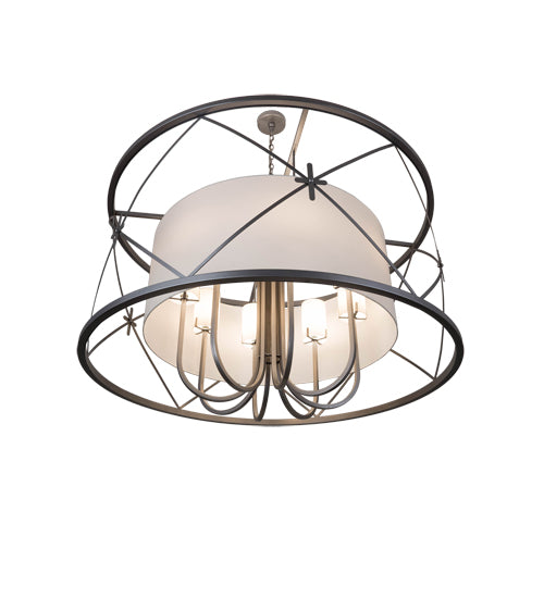 Meyda Lighting Penelope 60" 8-Light Nickel Pendant Light With White Fleshtone Idalight Shade Glass