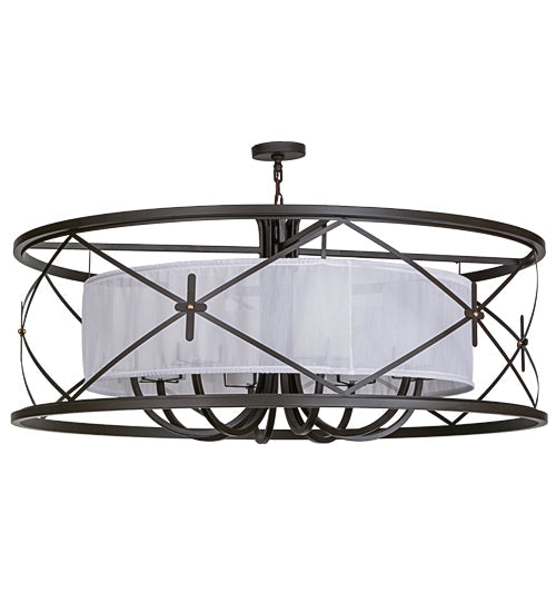 Meyda Lighting Penelope 60" 8-Light Oil Rubbed Bronze Pendant Light With White Textralite and Provostone Idalight Shade Glass