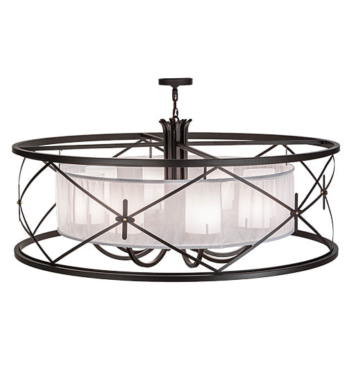 Meyda Lighting Penelope 60" 8-Light Oil Rubbed Bronze Pendant Light With White Textralite and Provostone Idalight Shade Glass