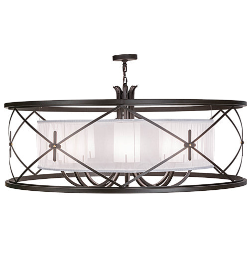 Meyda Lighting Penelope 60" 8-Light Oil Rubbed Bronze Pendant Light With White Textralite and Provostone Idalight Shade Glass