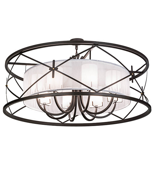 Meyda Lighting Penelope 60" 8-Light Oil Rubbed Bronze Pendant Light With White Textralite and Provostone Idalight Shade Glass