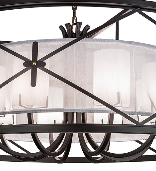 Meyda Lighting Penelope 60" 8-Light Oil Rubbed Bronze Pendant Light With White Textralite and Provostone Idalight Shade Glass