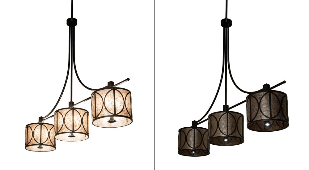 Meyda Lighting Penelope 90" 12-Light Timeless Bronze Vein Pendant Light With Silver Mica Shade Glass