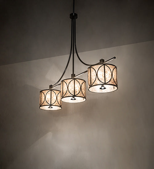 Meyda Lighting Penelope 90" 12-Light Timeless Bronze Vein Pendant Light With Silver Mica Shade Glass