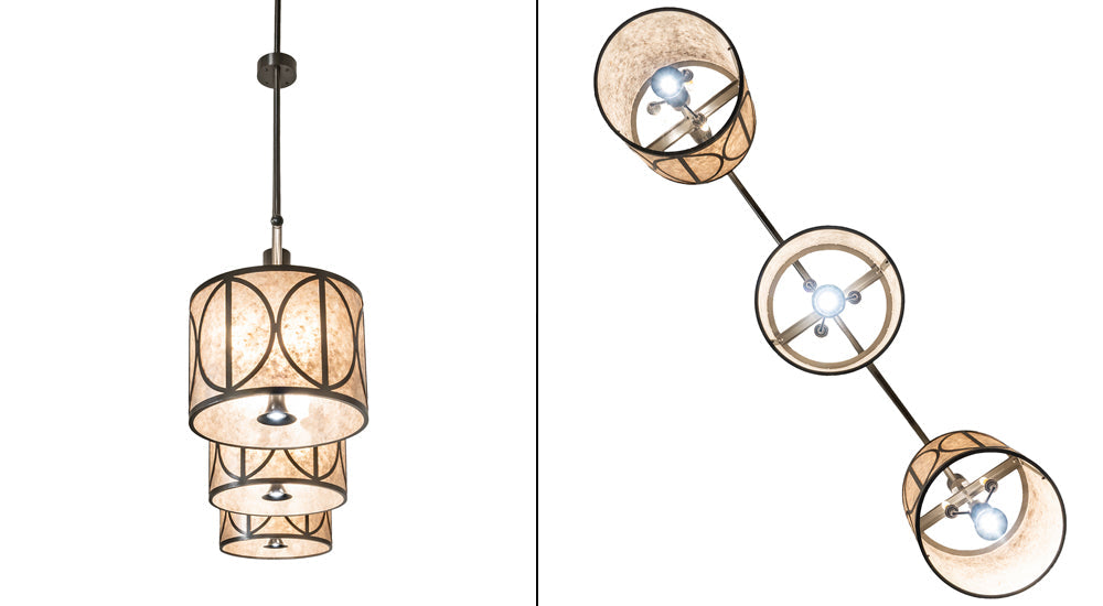 Meyda Lighting Penelope 90" 12-Light Timeless Bronze Vein Pendant Light With Silver Mica Shade Glass