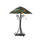 Meyda Lighting Penna di Pavone 24" 3-Light Textured Black Table Lamp With Multi-Colored Shade Glass