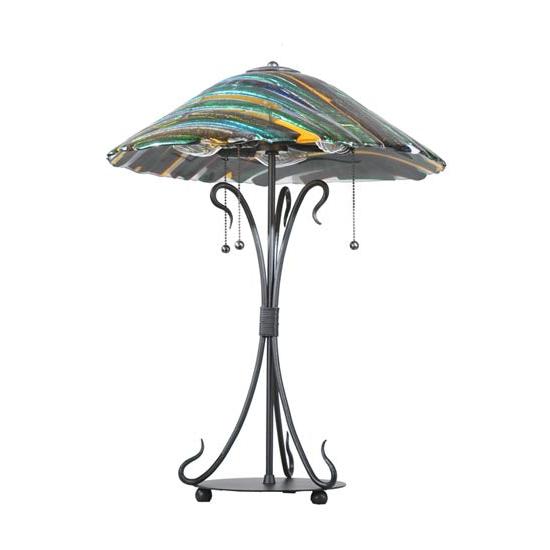 Meyda Lighting Penna di Pavone 24" 3-Light Textured Black Table Lamp With Multi-Colored Shade Glass