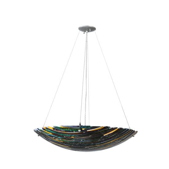 Meyda Lighting Penna di Pavone 30" 4-Light Nickel Inverted Pendant Light With Multi-Colored Shade Glass