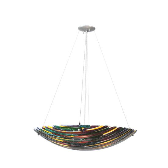 Meyda Lighting Penna di Pavone 30" 4-Light Nickel Inverted Pendant Light With Multi-Colored Shade Glass
