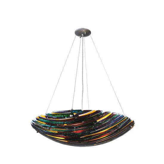 Meyda Lighting Penna di Pavone 30" 4-Light Nickel Inverted Pendant Light With Multi-Colored Shade Glass