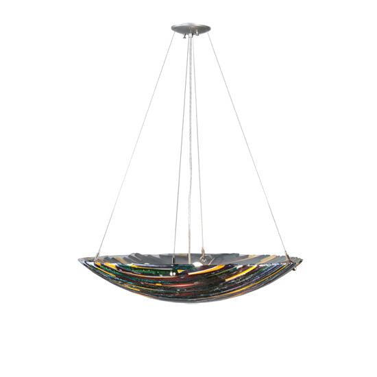 Meyda Lighting Penna di Pavone 30" 4-Light Nickel Inverted Pendant Light With Multi-Colored Shade Glass