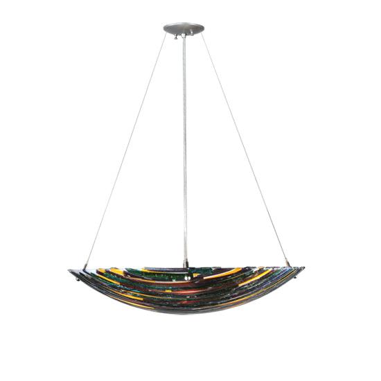 Meyda Lighting Penna di Pavone 30" 4-Light Nickel Inverted Pendant Light With Multi-Colored Shade Glass