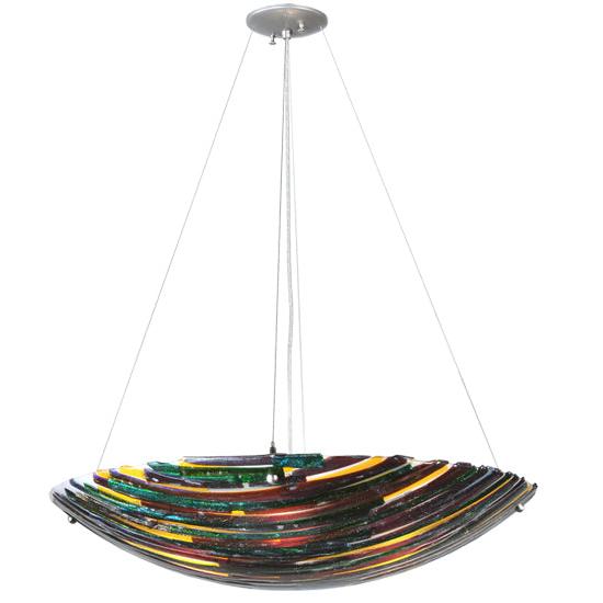 Meyda Lighting Penna di Pavone 30" 4-Light Nickel Inverted Pendant Light With Multi-Colored Shade Glass