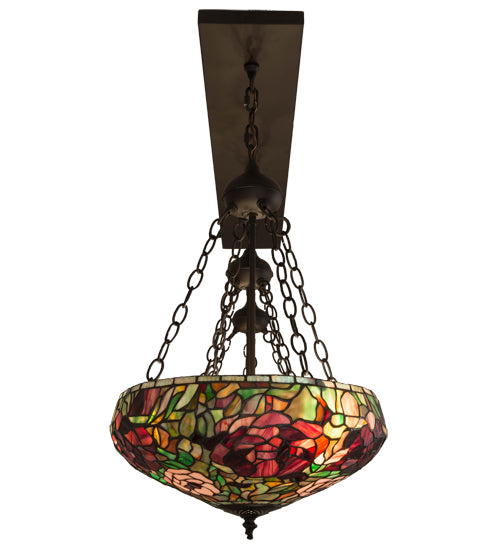 Meyda Lighting Peony 54" 9-Light Oil Rubbed Bronze Inverted Island Pendant Light With Multi-Colored Shade Glass