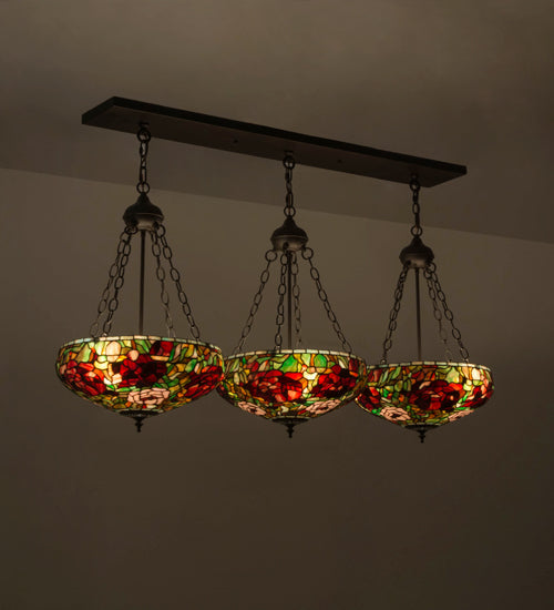 Meyda Lighting Peony 54" 9-Light Oil Rubbed Bronze Inverted Island Pendant Light With Multi-Colored Shade Glass