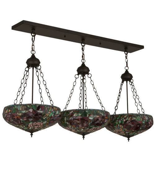 Meyda Lighting Peony 54" 9-Light Oil Rubbed Bronze Inverted Island Pendant Light With Multi-Colored Shade Glass