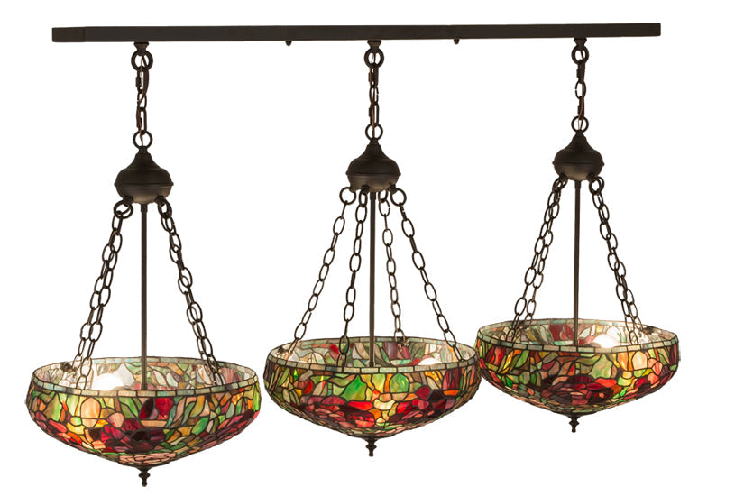 Meyda Lighting Peony 54" 9-Light Oil Rubbed Bronze Inverted Island Pendant Light With Multi-Colored Shade Glass