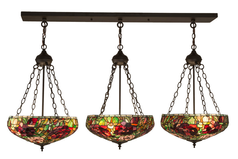 Meyda Lighting Peony 54" 9-Light Oil Rubbed Bronze Inverted Island Pendant Light With Multi-Colored Shade Glass