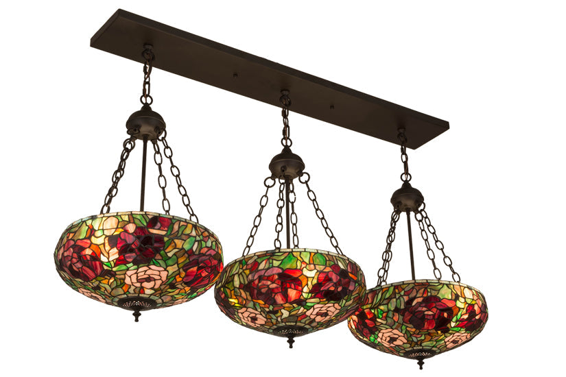Meyda Lighting Peony 54" 9-Light Oil Rubbed Bronze Inverted Island Pendant Light With Multi-Colored Shade Glass