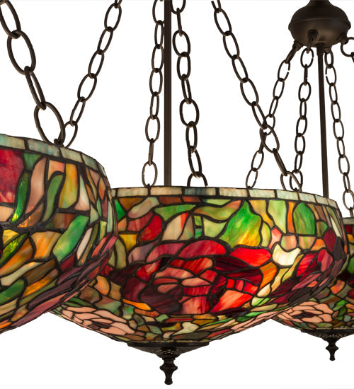 Meyda Lighting Peony 54" 9-Light Oil Rubbed Bronze Inverted Island Pendant Light With Multi-Colored Shade Glass