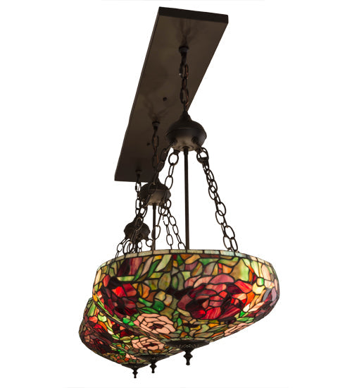 Meyda Lighting Peony 54" 9-Light Oil Rubbed Bronze Inverted Island Pendant Light With Multi-Colored Shade Glass