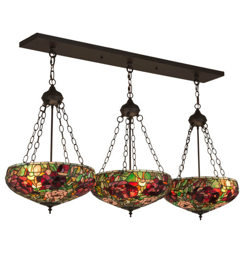 Meyda Lighting Peony 54" 9-Light Oil Rubbed Bronze Inverted Island Pendant Light With Multi-Colored Shade Glass