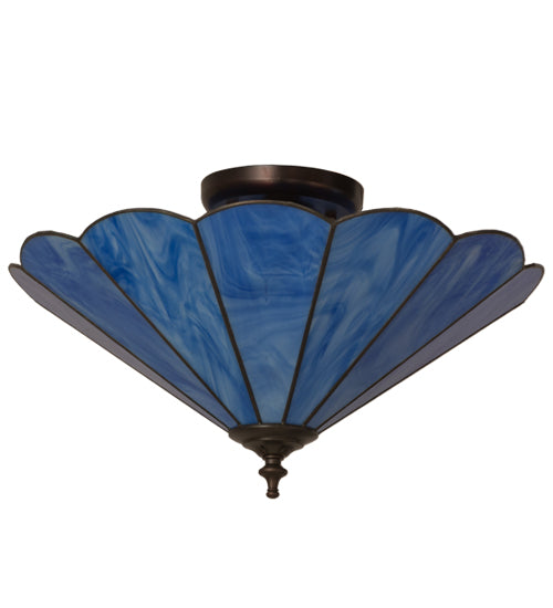 Meyda Lighting Perennial 16" 3-Light Antique Brass Flush Mount Light With Blue Opal Shade Glass