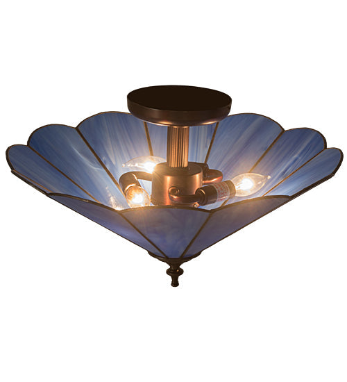 Meyda Lighting Perennial 16" 3-Light Antique Brass Flush Mount Light With Blue Opal Shade Glass