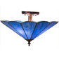 Meyda Lighting Perennial 16" 3-Light Antique Brass Flush Mount Light With Blue Opal Shade Glass