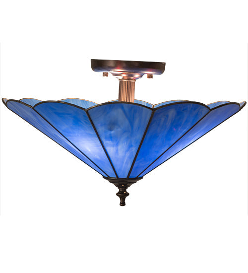 Meyda Lighting Perennial 16" 3-Light Antique Brass Flush Mount Light With Blue Opal Shade Glass