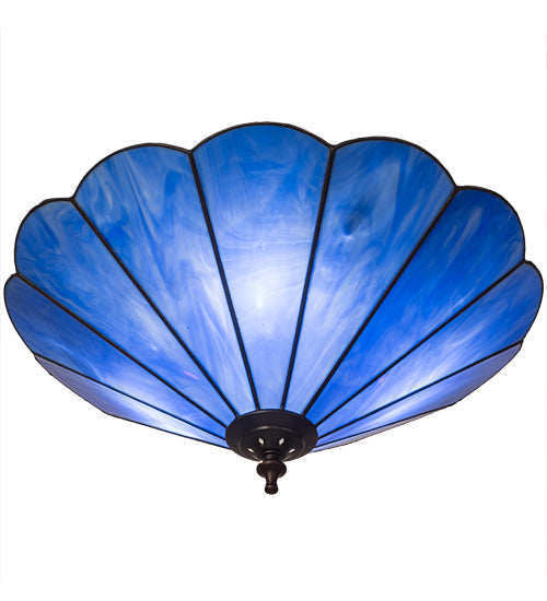 Meyda Lighting Perennial 16" 3-Light Antique Brass Flush Mount Light With Blue Opal Shade Glass