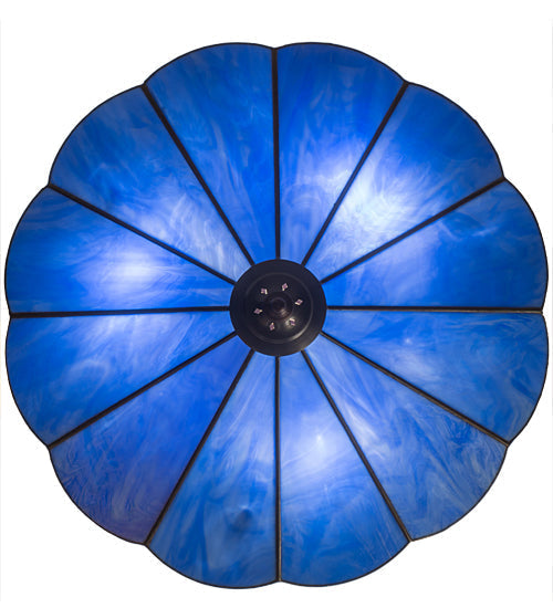 Meyda Lighting Perennial 16" 3-Light Antique Brass Flush Mount Light With Blue Opal Shade Glass